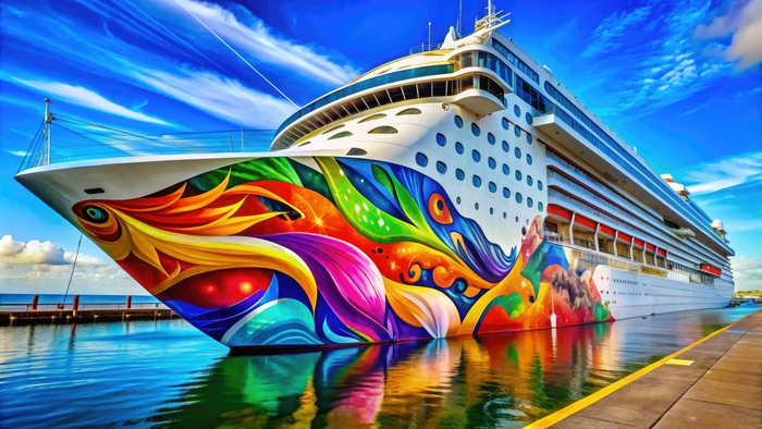 Vibrant And Modern Graphics Adorning A Cruise Ship