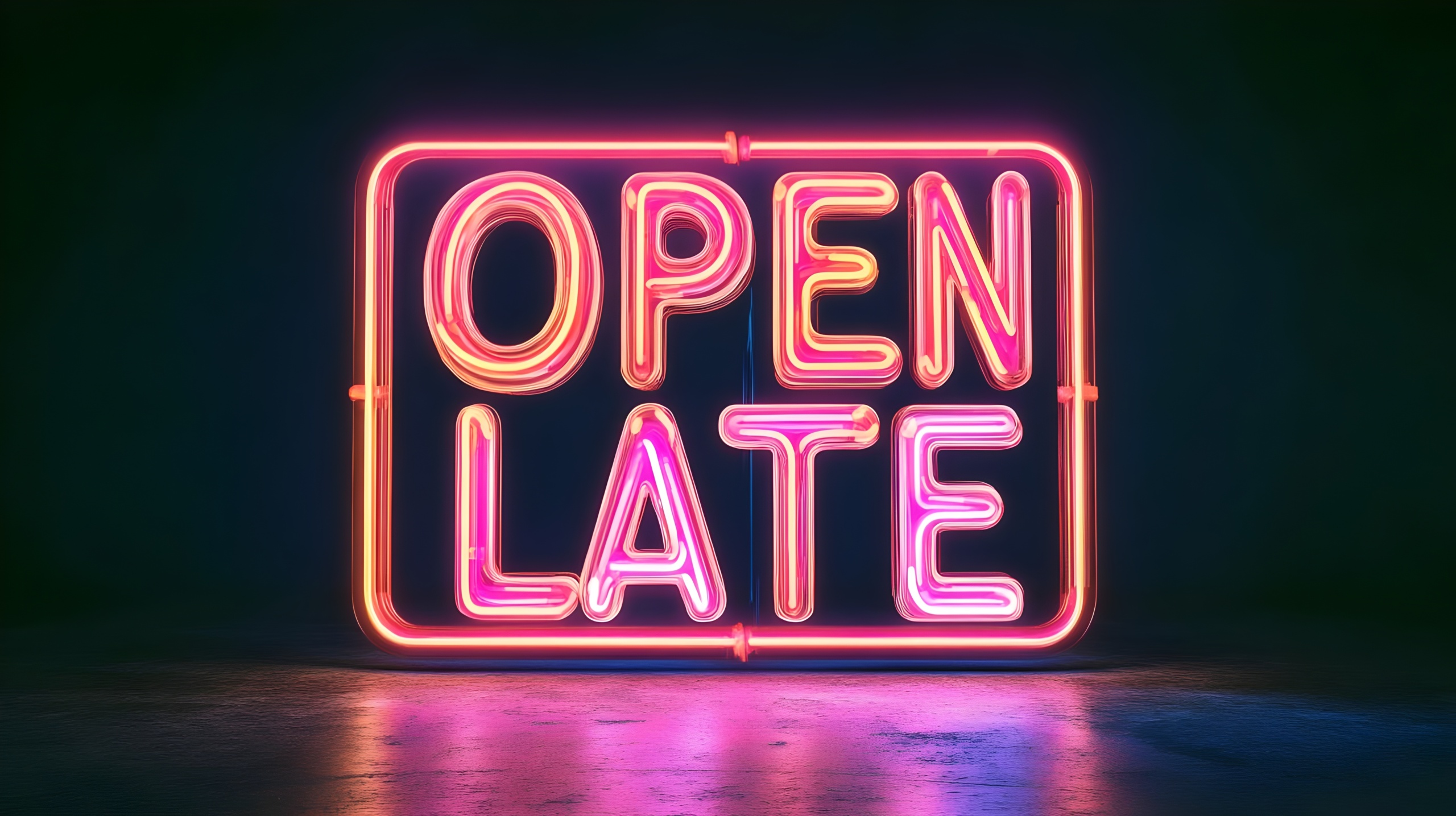 OPEN LATE Neon sign in the middle of the night streets